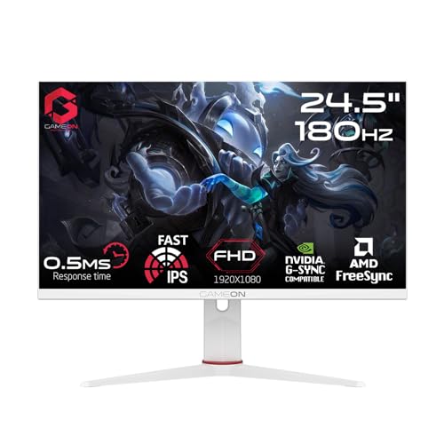 GAMEON Artic Pro-Series 24” IPS Gaming Monitor – FHD 1080p, 180Hz Refresh Rate, 0.5ms Response Time, HDMI 2.1 Port, PS5 Compatible, Smooth Console & PC Gameplay, GOA24FHD180IPS - White