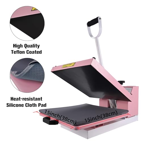 BetterSub Industrial 15"x15" Clamshell Heat Press Machine for T-Shirts, Sublimation, Vinyl & HTV - Digital Control, Non-Stick Teflon Plate, Safety Features for DIY/Home/Business (Pink) by BetterSub - Image 5