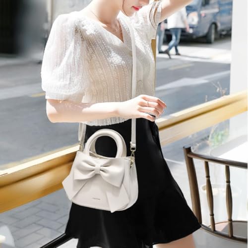 Women's Cute Small Handbag Aesthetic Bowknot Soft PU Leather Shoulder Bag Vintage Crossbody Bags Trendy Purse2