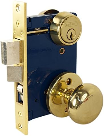 Em-D-Kay 5122 Polished Bras US3 Ornamental Iron Gate Door Double Cylinder Mortise Lock Set with 2-1/2" Backset and 1"X 7-1/8" Faceplate (Left Hand Reverse (for Out-Swing Doors))