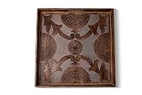 Foxglove Market Large Wood Ottoman Tray - 20 x 20 Inch Square Mango Wood Serving Tray with Handles -