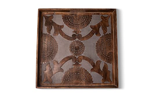 Foxglove Market Large Wood Ottoman Tray - 20 X 20 Inch Square Mango Wood Serving Tray With Handles - Decorative Tray #TOP6