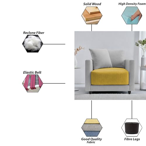 Image of Casaliving Dominic 1 Seater Sofa Set for Living Room (Yellow Grey Fabric) Premium Fabric Sofa