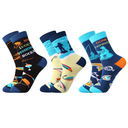 Zuimei Fishing Gifts for Men 3 Pair Funny Mens Socks 9-11 for Fisherman