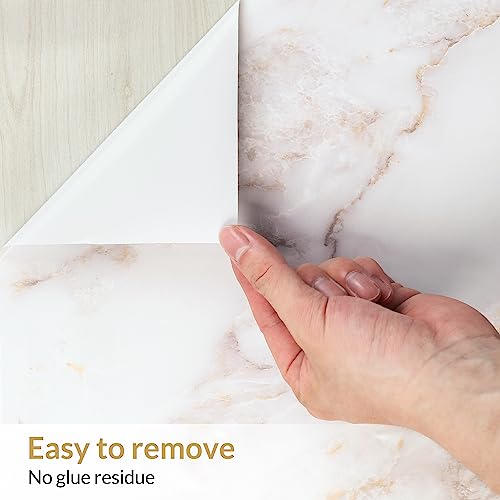 Homein Marble Wallpaper Peel And Stick Countertops Paper Waterproof, White/Gold Self Adhesive Matte Contact Paper For Cabinet Kitchen Floor Bathroom, Vinyl Sticky Removable Cover Matte (17.5"X78.7") #TOP3