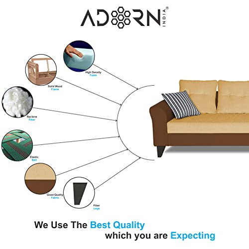 Image of Adorn India Maddox Tufted L Shape 6 Seater Sofa Set RHS (Brown & Beige) (3 Year Warranty)