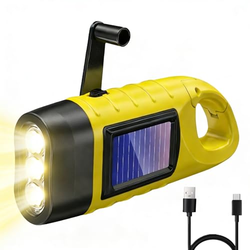 Image of Veridius Wind Up Torch LED Solar Torch Hand Crank Power Super Bright Emergency Light Portable Survival Torchs with Carabiner Hook Solar Panel for Camping Hiking Outages Outdoor Survival Gear