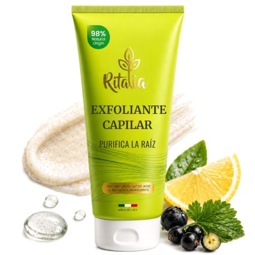 Ritalia® EXFOLIANTE CAPILAR Grande 250ml BIO sin sulfatos ni parabenos, Exfoliante cuero cabelludo SCALP SCRUB cabello graso o seco Micro peeling capilar desintoxica purifica y reequilibra
