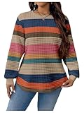 SOLY HUX Women's Color Block Crewneck Sweatshirts Long Sleeve Waffle Knit Pullover Tops Multicolor Small