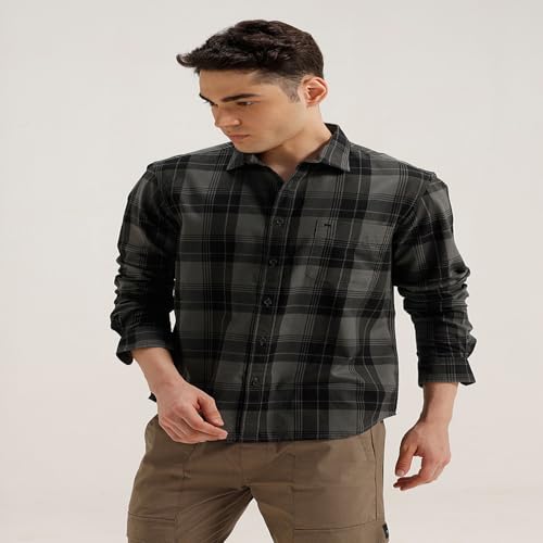 Image of BASICS 100% Cotton Checked Shirt for Men | Slim Fit | Everyday Smart Casual Wear | Full Sleeve