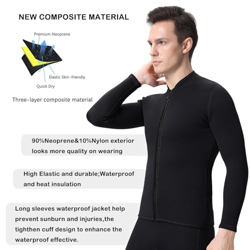 Chaqueta para hombre de 2mm y pantalones de 3mm de neopreno, manga larga, para natación, surf, buceo, snorkel y deportes acuáticos (tallas 3XL) miniatura 3