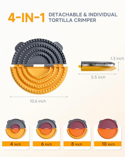 Image of 4-in-1 Tortilla Sealer Press, Tortilla Crimper Maker for 4 inch, 6 inch, 8 inch, 10 inch Wraps, Detachable Shark Tooth Design, BPA-Free, Dishwasher Safe, Suitable for Making Sealed Quesadilla, Taco, Burrito, Dumpling