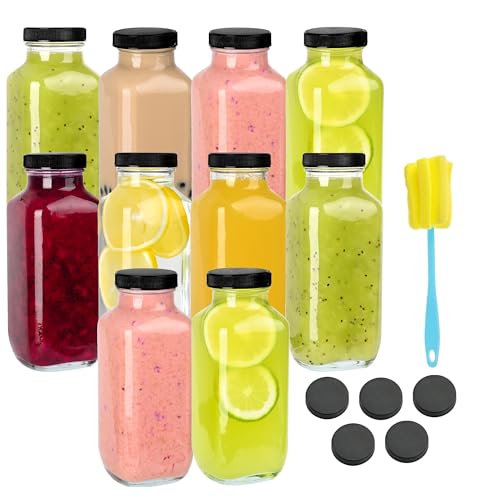10 Pack 16oz Glass Juice Bottles with Lids - Reusable