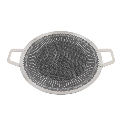 Tnfeeon Grill Coreano in Padella Teppanyaki in Acciaio Inossidabile Inossidabile Manico Doppio Pianta Rotonda Barbecue Rotonde per Induzione Cottura da Cottura da Campeggio Esterno (38 cm)