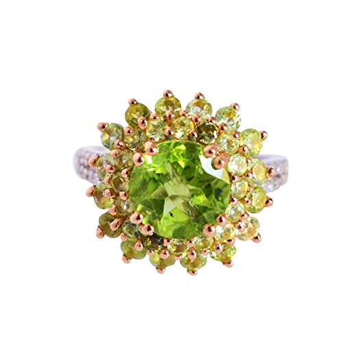 Bague en argent sterling 925 véritable péridot vert modèle FSJ-5235