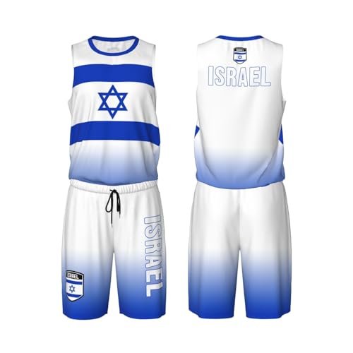 DABOYOZHZH Israel Flag (3) Basketball Uniform Suit for Men Team Training Athletic Gradient Jersey