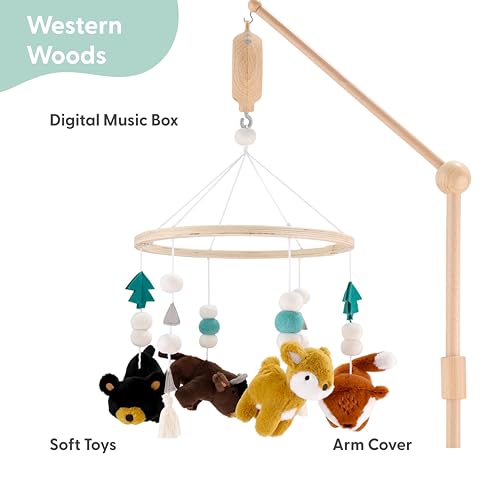 The Peanutshell Crib Mobile for Boys or Girls - Wooden Musical Baby Crib Mobile with 12 Lullabies, Western Woods Baby Western Woods Nursery Decor - Image 3