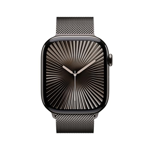 Image of Apple Watch Series 10 [GPS + Cellular 46 mm] Smartwatch with Slate Titanium Case with Slate Milanese Loop - S /M. Fitness Tracker, ECG App, Always-On Retina Display, Carbon Neutral