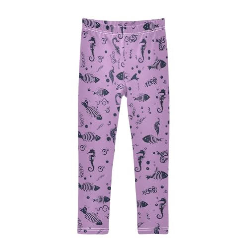 Seahorse Fish Bone Girls Leggings Ultra Soft Compression Yoga Gym Pants for Kids 4-10T
