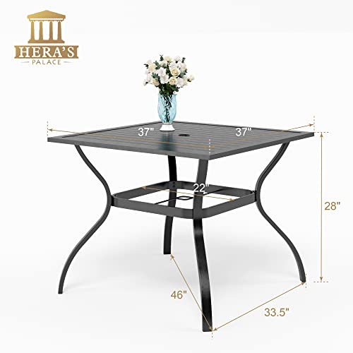 Hera's Palace Outdoor Dining Table Set, 5 Pieces Patio Dining Sets For 4 Person - 37”Square Garden Table With Umbrella Hole And 4 Dining Chairs For Garden, Yard, Black #TOP5