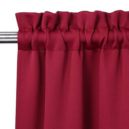 LinTimes Blackout Short Curtains for Bathroom Set 2 Panels Rod Pocket Cafe Tier Curtains Light Blocking Blackout Room Darkening Camper Curtains for Small Windows Kitchen 26x45 Inch Length Red Wine - Image 2