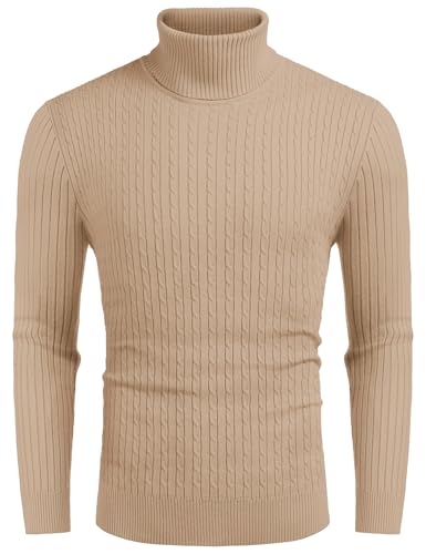 COOFANDY Men's Slim Fit Turtleneck Sweater Casual Twist Patterned Pullover Knitted Sweaters