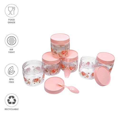 Image of 250 ml Set of 6 -Plastic Airtight Small Storage Container Boxes and Jar Kitchen Set - BPA-Free, Stackable Pantry Organizers for Kitchen Storage, Spices, Dry Fruits, Pulses (Pink)