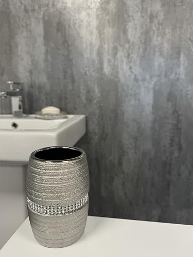 Image of Showerdrape Sparkle Silver Set of 5 Pieces Bathroom Accessory Set Soap Dispenser Toothbrush Tumbler Toilet Brush & Holder Resin (Tumbler)