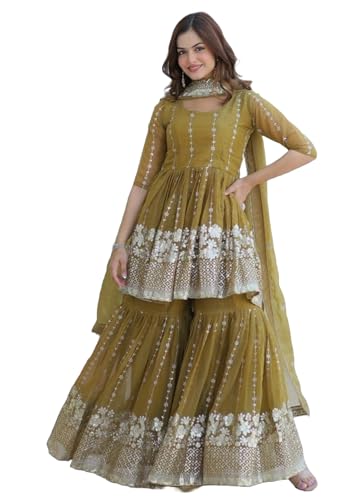 Combinaison de travail indienne Sharara 11845 en tissu Simmar pour ceremonie femme