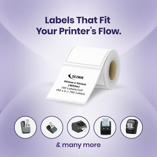Image of Seznik Thermal Lables, 50mmx50mm Label Roll Paper, 2 inch Self-Adhesive Thermal Paper for Mini Printer (White - 50mmx50mm - 750 Labels)