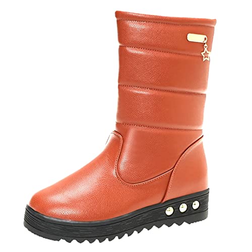 Bottes d'hiver chaudes pour femme en peluche moutarde avec semelles épaisses