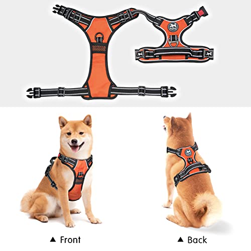 Image of PoyPet No Pull Dog Harness, No Choke Front Lead Dog Reflective Harness, Adjustable Soft Padded Pet Vest with Easy Control Handle for Small Medium Large Dogs(Orange,L)