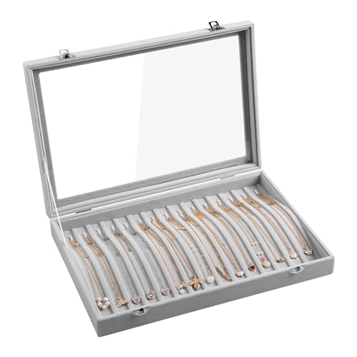 Frebeauty 15 Haken Halskette Tablett Samt Hals Organizer mit klarem Deckel abschließbare Halter Box Schmuck Organizer für Anhänger Ketten Jeweley...