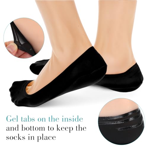 JJUNW 6 Stück Ballerina Socken Damen, Damen Atmungsaktiv Füsslinge, Unsichtbare Sneaker Socken Rutschfeste Flache Socken Nicht Auslaufen Sock Für Frauen für Damen Mädchen(Schwarz)