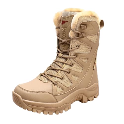 Wygwlg Botas De Invierno Para Hombre Exteriores, Botas Altas De Combate Para Nieve Antideslizantes Con Suela Forrada De Piel Y Cordones, Combate Resistentes Exteriores, Senderismo(Brown,43 EU)