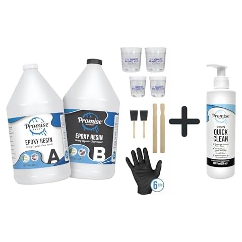 Promise Epoxy Table Top 2 Gallon Kit with Accessories with 8 oz Resin Quick Clean, Ultimate DIY Epoxy Resin Bundle: Transform Your Creations with Crystal Clear Finish & Easy Clean-Up Uncured Resin! Cover