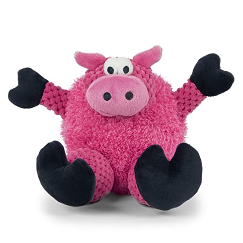 Image of goDog Checkers Sitting Pig Squeaky Plush Dog Toy, Chew Guard Technology - Pink, Small