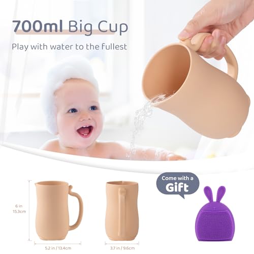 Image of Holinduk Baby Bath Rinse Cup - Shampoo & Body Washing Rinser Cup - Easy Grip Bathing Scoop for Infants with Comfortable Handle for Seamless Soap and Shampoo Rinsing (Beige)