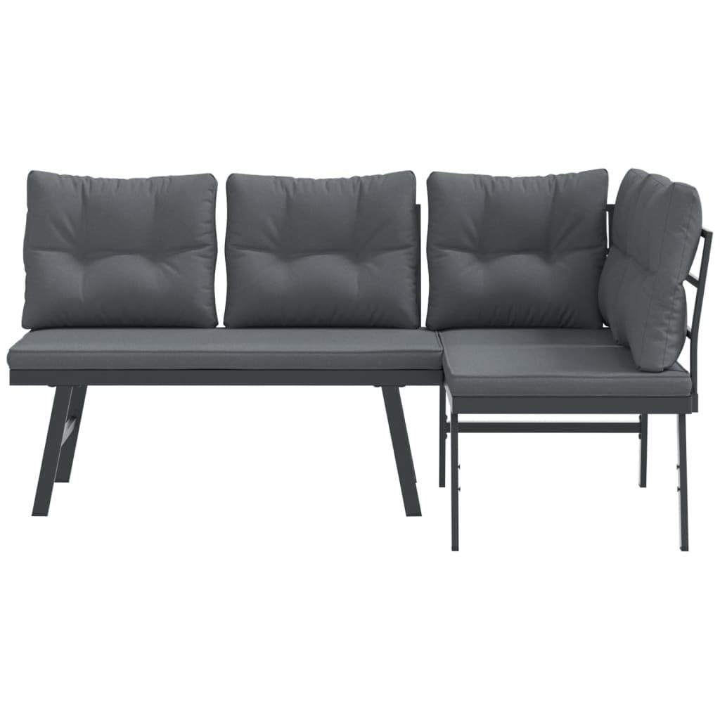 Banco de jardín con cojín, 2 piezas, acero con recubrimiento en polvo, resistente a la intemperie, 173 x 118 x 76 cm, para terraza, balcón, exterior, confort de asiento, incluye