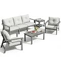 PamapicLife 7-Piece HDPE Patio Furniture Set, Outdoor Sectional Sofa Set,All Weather Outdoor Couch with Dust-Free Cushions, Durable Patio Conversation Sets for Balcony, Porch, Gray