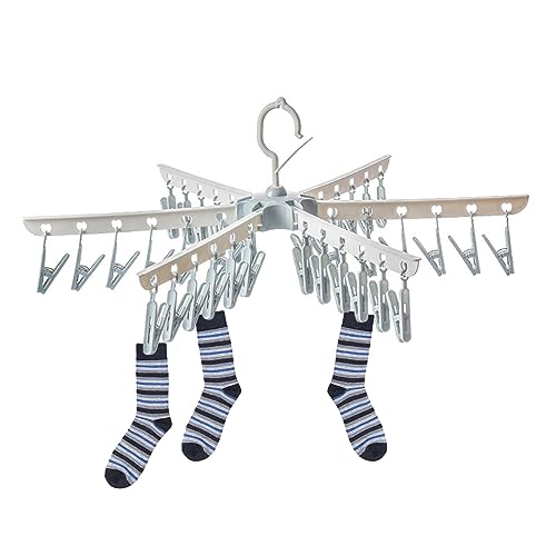 YZDZSW Sockentrockner Wäscheständer, Klappbare Mini-Wäschespinne, Winddichter Aufhänger Unterwäsche Kleiderbügel mit 36 Klammern für Unterwäsche Socken Handschuhe