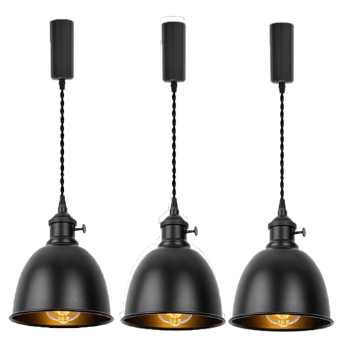 FSLiving Sistema di binari a LED a 1 fase, sistema di illuminazione moderno, per interni con guida ad alta voltaggio da 100 cm, E27, max. 60 W, sistema di sospensione con 3 lampade a sospensione