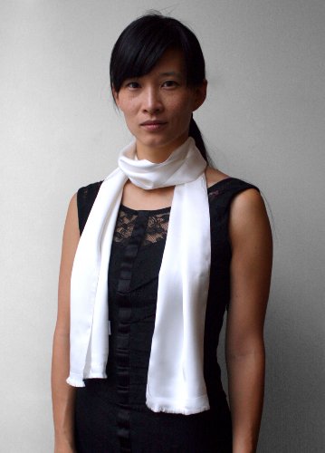 Aviator Scarf - OFF-WHITE - Soft, Sleek, Stylish – Double Layer - Genuine Satin Silk – 100% Silk3