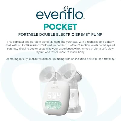 Evenflo Pocket Portable Double Electric Breast Pump, White, 20 Pumping Sessions per Charge, 9 Suction Settings, 3 Memory Presets
