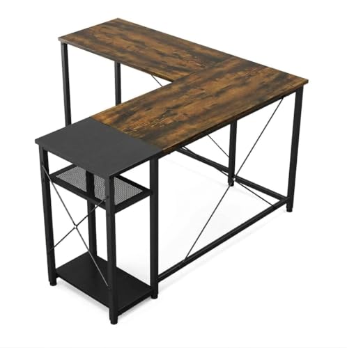 Image of Wooden Computer Table with Metal Shelves | Office Desk | Computer Desk | Kids Table for Kids Room | Office | Library | Study Room | Living Room | Finish Color - Natural Teak Finish |