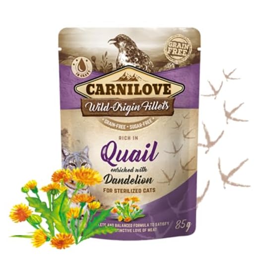 Comida Húmeda Gatos ESTERILIZADOS 6 Unidades sobre - CARNILOVE Codorniz y Diente de León - Sin Cereales - Alto en Proteína 85% - ANIMALUJOS