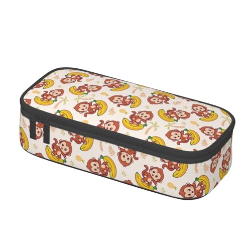 Image of Cute Monkey Banana Large Pencil Case, Pencil Pouch With Zipper Compartments Stationery Pencil Bag For Kids Teens Students School Supplies