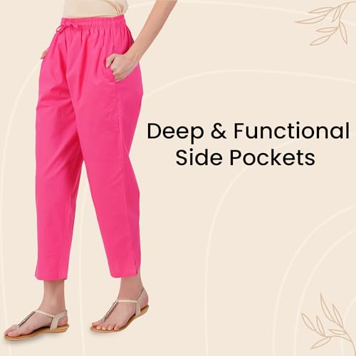 Image of Happy Bunny Parallel Pants for Women 100% Cotton Ankle Length Trousers Regular Fit with Elastic Drawstring Stylish & Pockets Casual Formal Wear for Office & Home