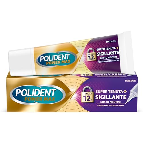 Polident Power Max, Super Tenuta + Sigillante, Adesivo per Protesi Dentale, Tenuta Salda Giornaliera, Gusto neutro, 70 g