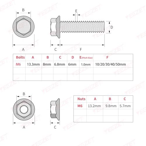 YEEZET 112PCS M6 Stainless Steel 304 Metric Flanged Hex Head Bolts and Nuts kit 10mm 20mm 30mm 40mm 50mm, 112 PCS M6 Bolts and Nuts Kit - Image 3